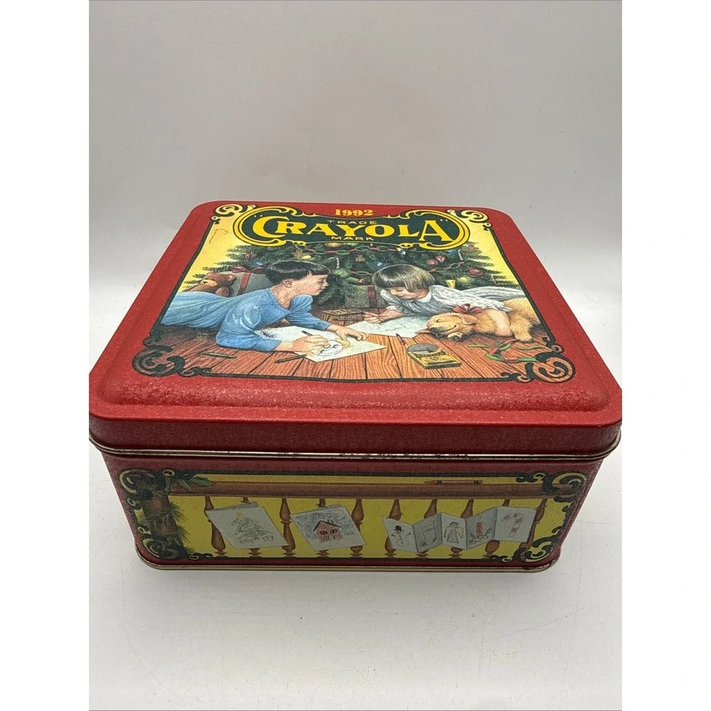 1992 Crayola Collectible Holiday Tin Crayola Crayons W/Retired Crayons
